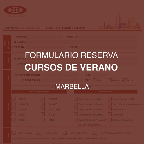 Formulario de Inscripción y reserva para cursos de idiomas en verano - Marbella