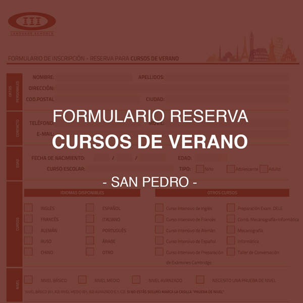 Formulario de Inscripción y reserva para cursos de idiomas en verano - San Pedro